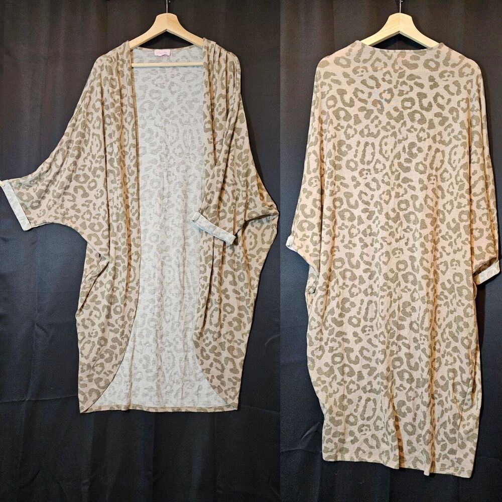 Pink Lily Women's Leopard Print Cardigan Open Front Dolman Super Soft USA M